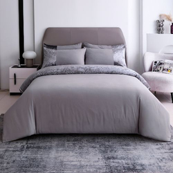 Deals For Less Luna Home Premium 6-Piece Velvet Decor Duvet Cover Set, 1 Duvet Cover + 1 Fitted Sheet + 4 Pillow Covers, King, Light Grey