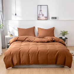 Luna Home 6-Piece Premium Collection Plain Design without Filler Bedding Set, 1 Duvet Cover + 1 Flat sheet + 4 Pillow Covers, Double/Queen, Gold/Brown