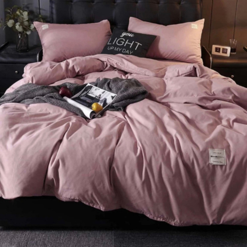 Deals For Less 6-Piece Luna Home Plain Bedding Set, 1 Duvet Cover + 1 Fitted Bedsheet + 4 Pillow Covers, King, Rose Pink