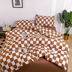 Luna Home 4-Piece Wave Design without Filler Bedding Set, 1 Duvet Cover + 1 Flat sheet + 2 Pillow Covers, Single, Brown