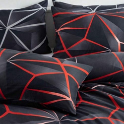 Deals For Less Luna Home 6-Piece Geometric Design Duvet Cover Set, 1 Duvet Cover + 1 Fitted Sheet + 4 Pillow Covers, King, Black/Red