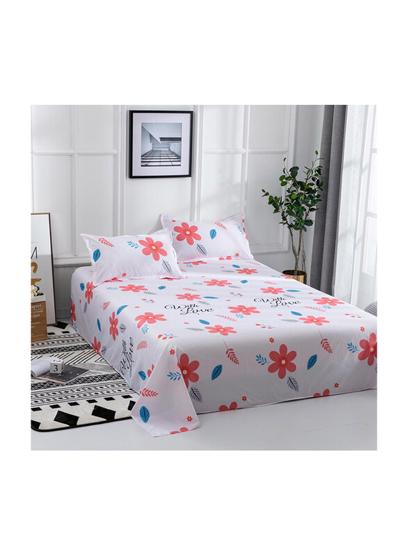 

Deals for Less Deals4Less 3-Piece Floral Design Bedding Set, 1 Flat Sheet + 2 Pillow Covers, Orange/White, King/Queen/Double