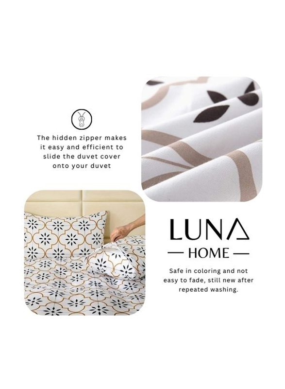 Deals For Less Luna Home 6-Piece Modern Tile Print Duvet Cover Bedding Set, 1 Duvet Cover + 1 Fitted Sheet + 4 Pillow Cases, Queen, White