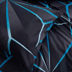 Deals For Less Luna Home 4-Piece Geometric Design Duvet Cover Set, 1 Duvet Cover + 1 Fitted Sheet + 2 Pillow Covers, Single, Black/Blue