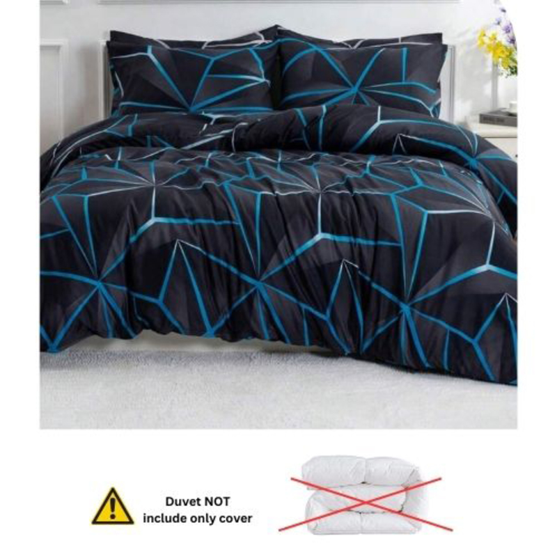 Deals For Less Luna Home 6-Piece Geometric Design Duvet Cover Set, 1 Duvet Cover + 1 Fitted Sheet + 4 Pillow Covers, King, Black/Blue