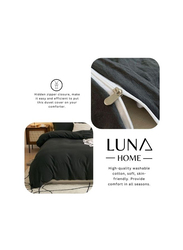 Luna Home 4-Piece Duvet Cover Set, 1 Duvet Cover + 1 Fitted Sheet + 2 Pillow Covers, Single, Black
