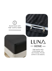 Deals For Less Luna Home 6-Piece Stripe Design Bedding Set without Filler, 1 Duvet Cover + 1 Fitted Sheet + 4 Pillow Cases, King Size, Rich Black
