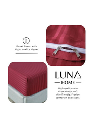 Deals For Less Luna Home 6-Piece Stripe Design Bedding Set without Filler, 1 Duvet Cover + 1 Fitted Sheet + 4 Pillow Cases, King Size, Berry Red