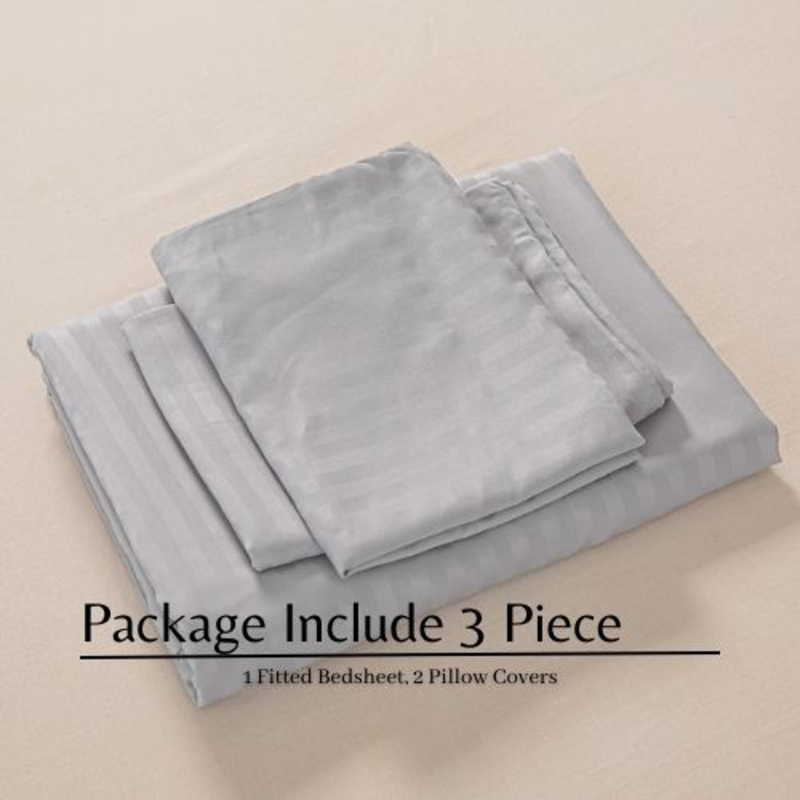 Luna Home 3-Piece Fitted Sheet Set, 1 Fitted Sheet + 2 Pillow Covers, Single, Light Grey