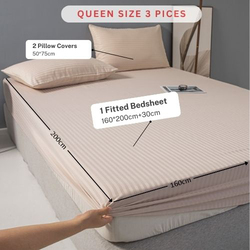 Luna Home 3-Piece Fitted Sheet Set, 1 Fitted Sheet + 2 Pillow Covers, Queen, Beige