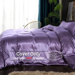 Deals For Less Luna Home 6-Piece Plain Duvet Cover Set, 1 Duvet Cover + 1 Fitted Sheet + 4 Pillow Cases, Silky Satin, King Size, Purple