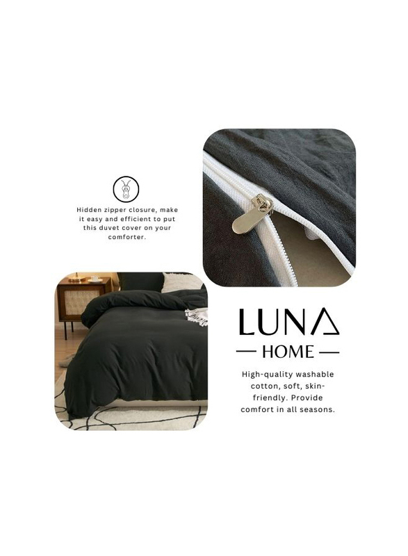 Luna Home 6-Piece Duvet Cover Set, 1 Duvet Cover + 1 Fitted Sheet + 4 Pillow Covers, King, Black