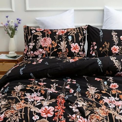 Deals For Less Luna Home 6-Piece Black Color Floral Design Duvet Cover Set, 1 Duvet Cover + 1 Fitted Sheet + 4 Pillow Cases, King, Black