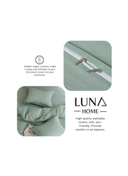 Luna Home 4-Piece Duvet Cover Set, 1 Duvet Cover + 1 Fitted Sheet + 2 Pillow Covers, Single, Green