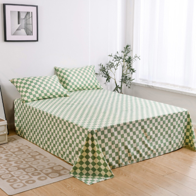 Luna Home 3-Piece Checkered Design without Filler Bedsheet Set, 1 Flat sheet + 2 Pillow Covers, One Size, Green