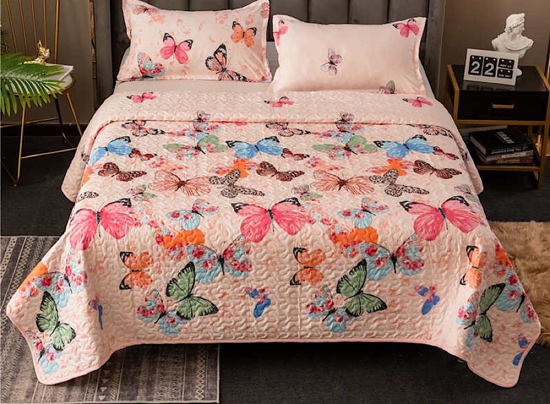 Deals4Less 3-Piece Multi Butterfly Design Dog Bone Pattern Blanket Set, 1 Blanket + 2 Pillow Covers, Pink/Green/Orange, King/Queen