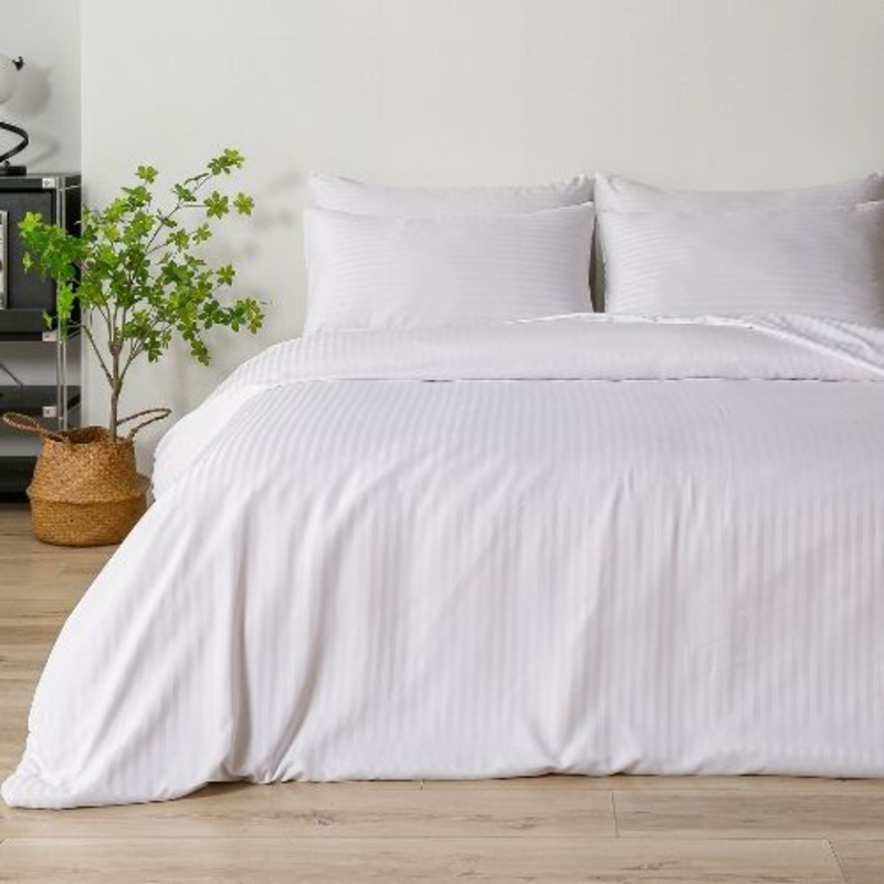 Deals For Less Luna Home 6-Piece Stripe Design Bedding Set without Filler, 1 Duvet Cover + 1 Fitted Sheet + 4 Pillow Cases, King Size, White