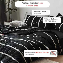 Deals For Less Luna Home 4-Piece Stripe Design Duvet Cover Set, 1 Duvet Cover + 1 Fitted Sheet + 2 Pillow Cases, Single, Black/White