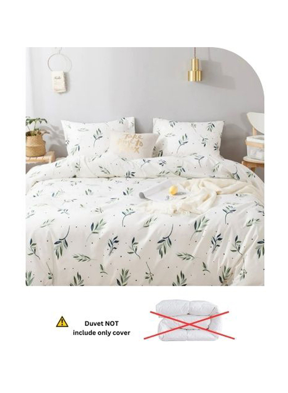 Deals For Less Luna Home 4-Piece Small Green Leaves Design Bedding Set Without Filler, 1 Duvet Cover + 1 Fitted Sheet + 2 Pillow Cases, Single, Green
