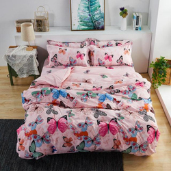 Deals For Less 6-Piece Butterfly Design Bedding Set, 1 Duvet Cover + 1 Flat Bedsheet + 4 Pillow Covers, Pink, Queen/Double