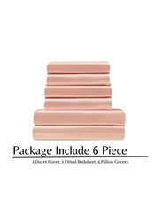 Deals For Less Luna Home 6-Piece Plain Duvet Cover Set, 1 Duvet Cover + 1 Fitted Sheet + 4 Pillow Cases, Silky Satin, King Size, Pink