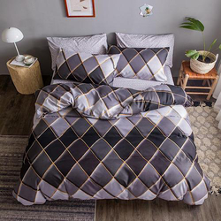 Deals For Less 6-Piece Rhombs Design Bedding Set, 1 Duvet Cover + 1 Flat Bedsheet + 4 Pillow Covers, Black/Grey, Queen/Double