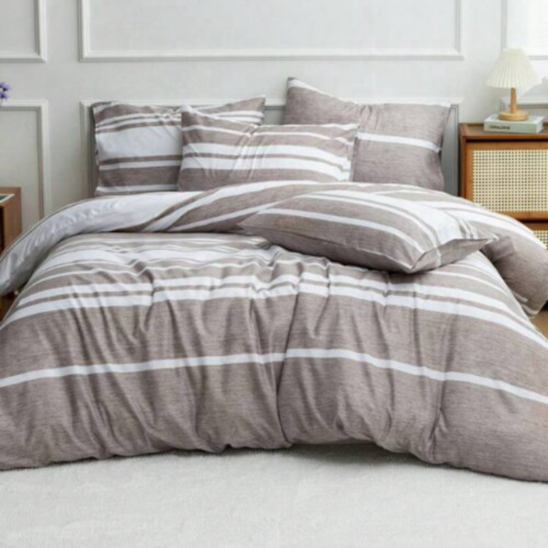 Deals For Less 6-Piece Luna Home Simply Geometric Print Bedding Set, 1 Duvet Cover + 1 Flat Sheet + 4 Pillow Covers, King, Old Rose/Grey