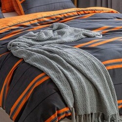ديلز فور ليس طقم أغطية سرير بتصميم مخطط من 6 قطع ، 1 غطاء لحاف + 1 ملاءة سرير ملائمة + 4 أغطية وسائد ، برتقالي / رمادي ، حجم كينغ