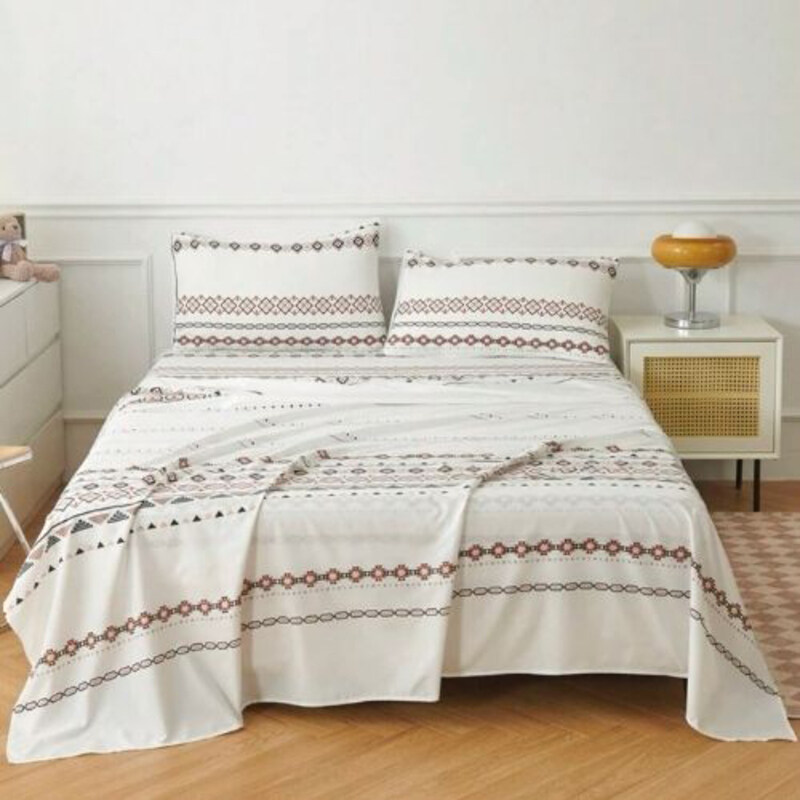 

Luna Home 4-Piece Boho Design Bedsheet Set, 1 Fitted Sheet + 1 Flat Sheet + 2 Pillow Cases, Grey