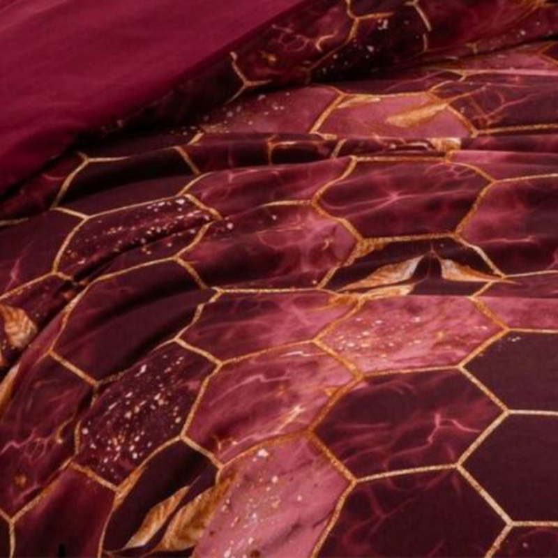 Deals For Less Luna Home 6-Piece Marble Design Duvet Cover Set, 1 Duvet Cover + 1 Flat Sheet + 4 Pillow Covers, Queen, Maroon