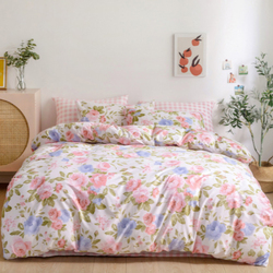 ديلز فور ليس طقم سرير بتصميم زهور مكون من 6 قطع ، بدون حشوة ، 1 غطاء لحاف + 1 شرشف محكم + 4 أغطية وسائد ، وردي ، كينغ
