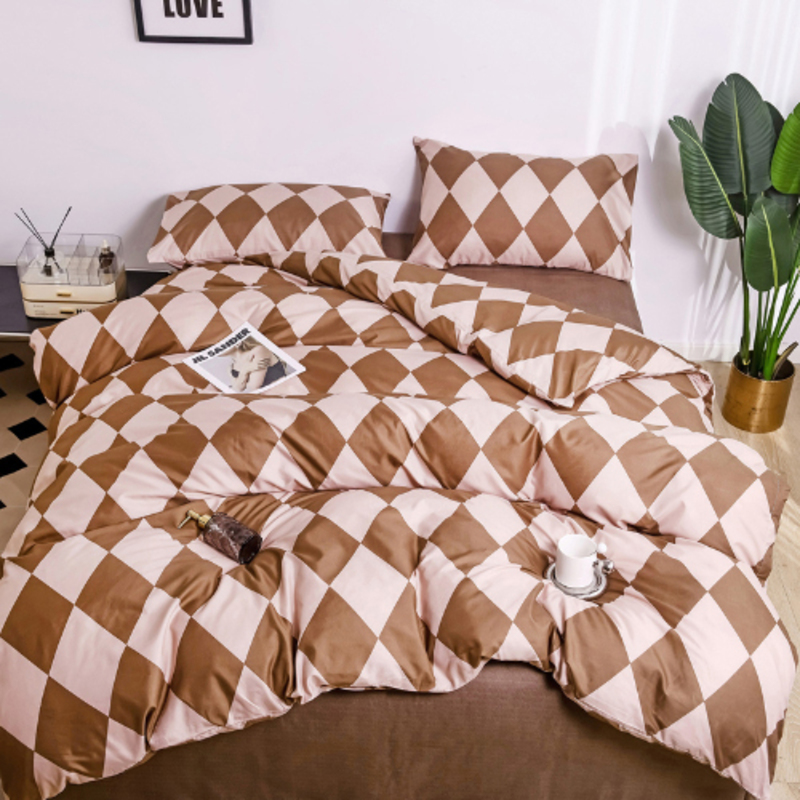 Luna Home 4-Piece Rhombs Design without Filler Bedding Set, 1 Duvet Cover + 1 Flat sheet + 2 Pillow Covers, Single, Brown