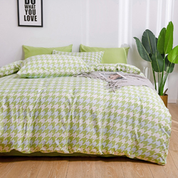 Luna Home 4-Piece Hearts and Checkered Design without Filler Bedding Set, 1 Duvet Cover + 1 Flat sheet + 2 Pillow Covers, Single, Green