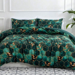 Deals For Less Luna Home 4-Piece Marble Design Duvet Cover Set, 1 Duvet Cover + 1 Fitted Sheet + 2 Pillow Covers, Single, Green