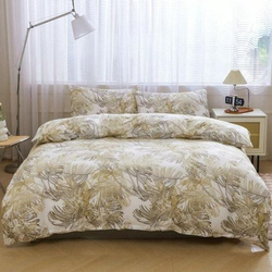 Deals For Less Luna Home 6-Piece Golden Leaf Design Duvet Cover Set, 1 Duvet Cover + 1 Flat Sheet + 4 Pillow Cases, Queen, Golden