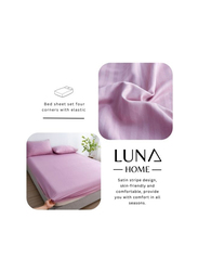 Luna Home 3-Piece Fitted Sheet Set, 1 Fitted Sheet + 2 Pillow Covers, Queen, Greige Violet