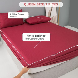 Luna Home 3-Piece Fitted Sheet Set, 1 Fitted Sheet + 2 Pillow Covers, Queen, Berry Red