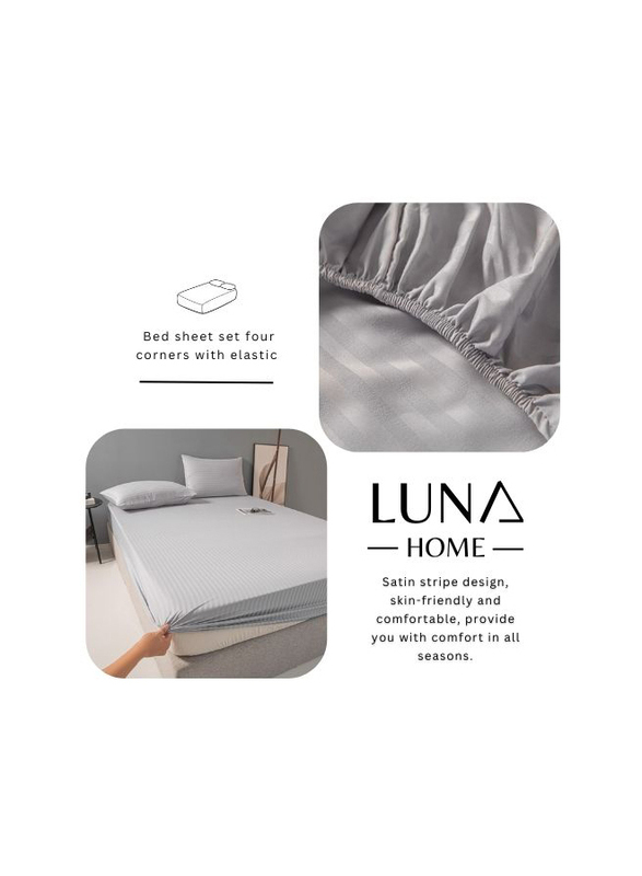 Luna Home 3-Piece Fitted Sheet Set, 1 Fitted Sheet + 2 Pillow Covers, King, Light Grey