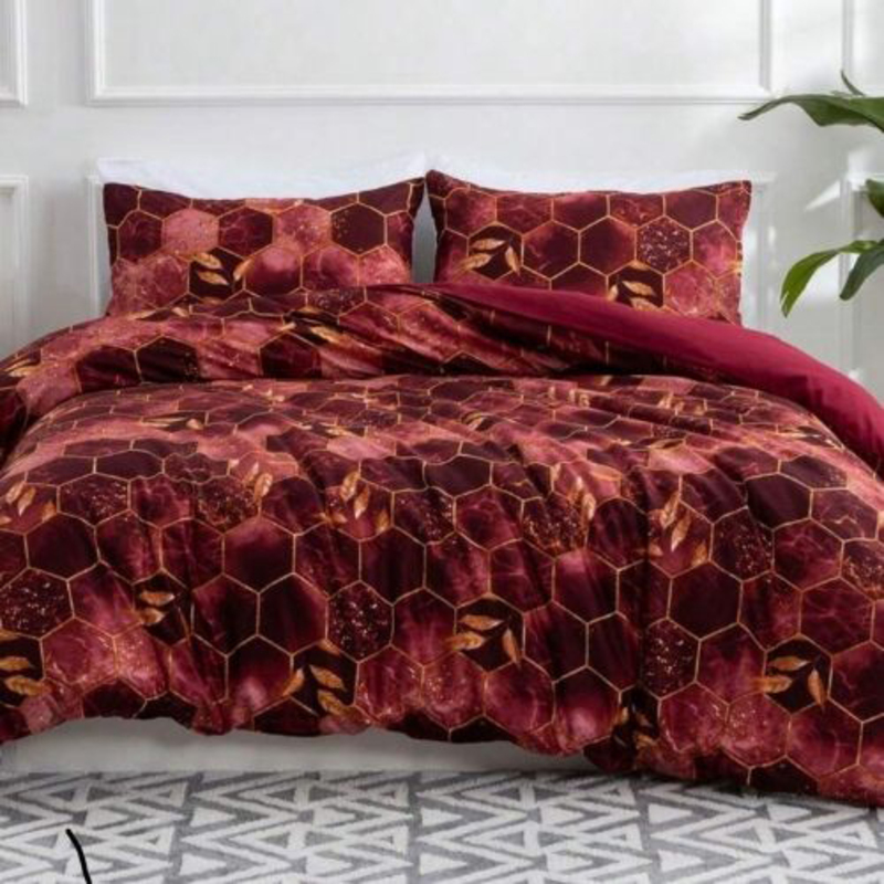 Deals For Less Luna Home 6-Piece Marble Design Duvet Cover Set, 1 Duvet Cover + 1 Flat Sheet + 4 Pillow Covers, Queen, Maroon