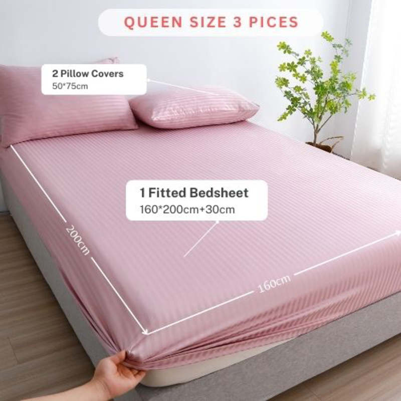Luna Home 3-Piece Fitted Sheet Set, 1 Fitted Sheet + 2 Pillow Covers, Queen, Light Old Rose