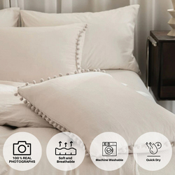 Luna Home King size 6 pieces, Washable Cotton Plain Colour Bedding Set Without Filler, White