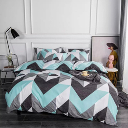 Luna Home 6-Piece Geometric Design without Filler Bedding Set, 1 Duvet Cover + 1 Flat sheet + 4 Pillow Covers, Double/Queen, Light Blue