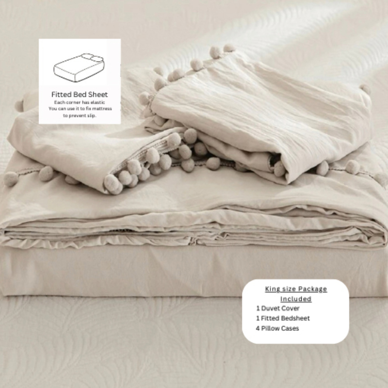 Luna Home King size 6 pieces, Washable Cotton Plain Colour Bedding Set Without Filler, White