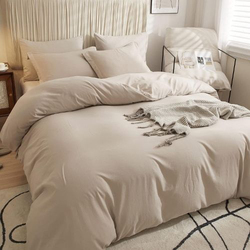 Luna Home 6-Piece Duvet Cover Set, 1 Duvet Cover + 1 Fiat Sheet + 4 Pillow Covers, Queen, Light Beige