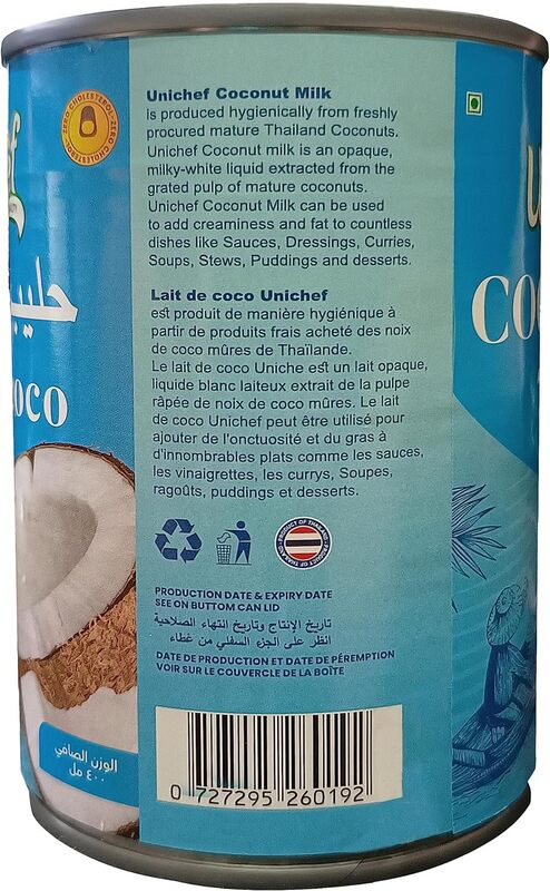 Unichef Premium Thai Coconut Milk 3 X 400ml (3 Pack Promotion )