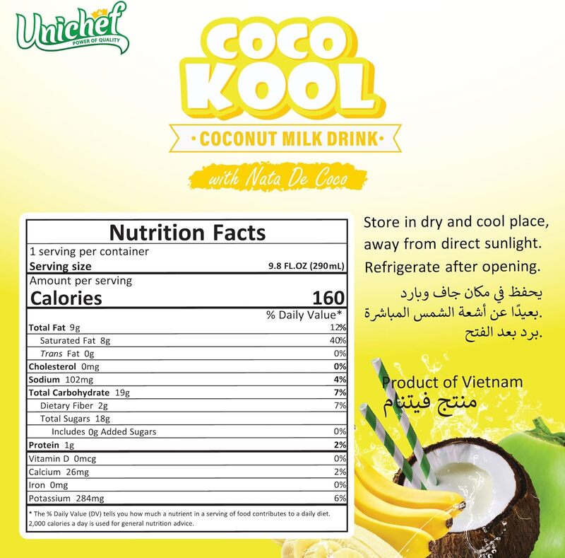 UNICHEF COCO KOOL -BANANA- COCONUT MILK DRINK WITH NDC- SUGAR FREE6 X 290 ML (6 PACK)