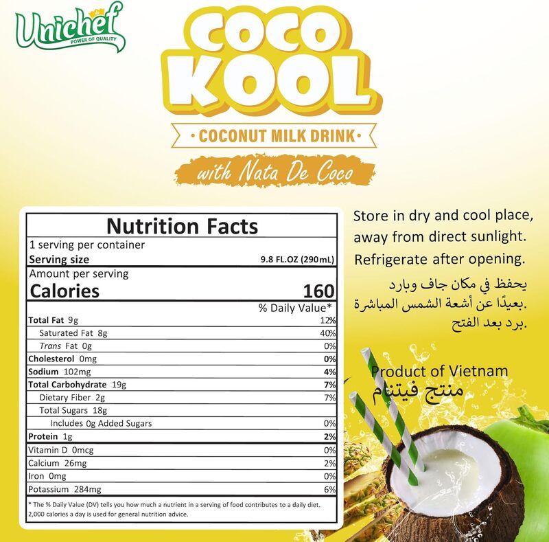 UNICHEF COCO KOOL -PINEAPPLE- COCONUT MILK DRINK WITH NDC- SUGAR FREE 6 X 290 ML (6 PACK)