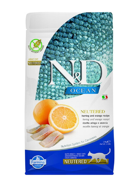 

Farmina N&D Ocean Herring Orange Neutered Adult Cat Dry Food, 1.5Kg