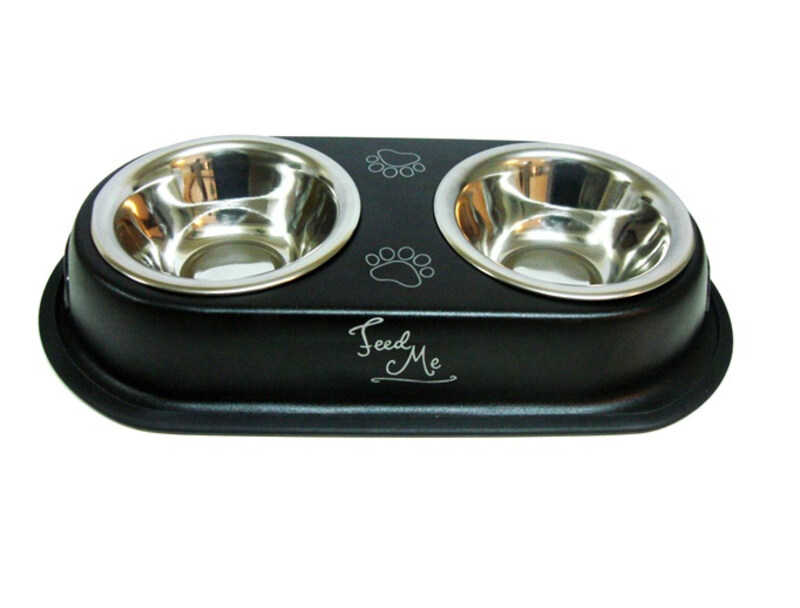 

Raintech Double Diner Printed Treat Box 2 Stainless Steel Bowls, 13.5cm, Black/Silver