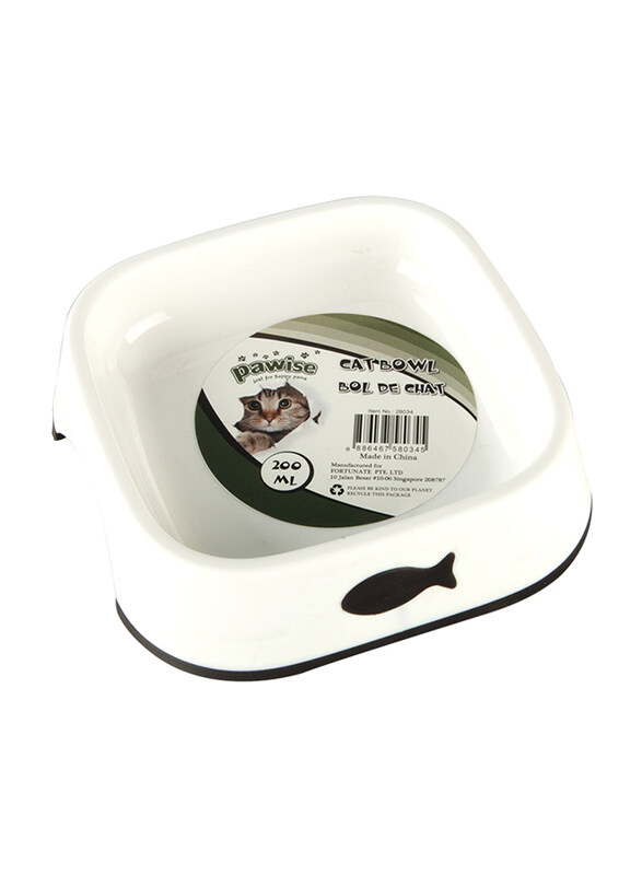 

Pawise Plastic Cat Bowl, 200ml, White/Black